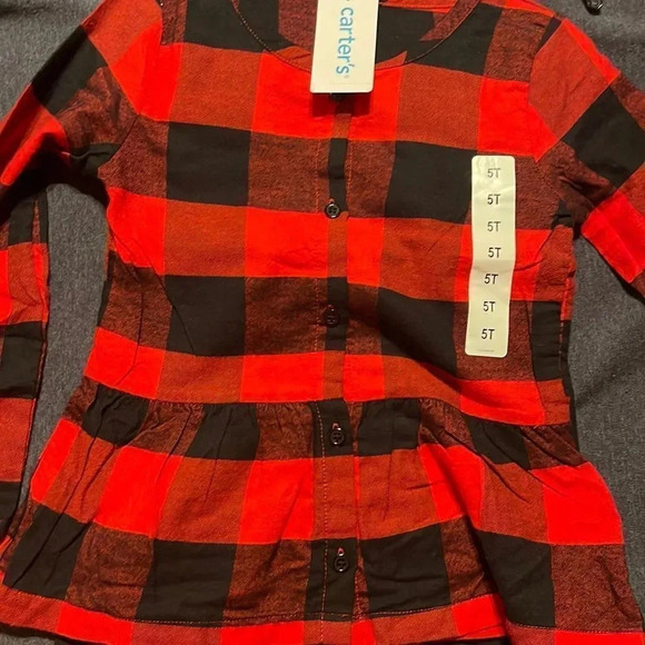 #19 Carters Girls Red Black Checkered Gray and Black Polka Dots Set W/ Leggings - Picture 4 of 12